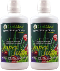Real Aloe Vera Super Juice bottle, 32 oz, pack of 2, with pure Aloe Vera inner leaf gel