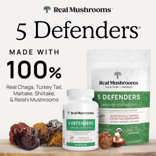 Ingredients image showing Chaga, Reishi, Turkey Tail, Maitake, Shiitake mushrooms