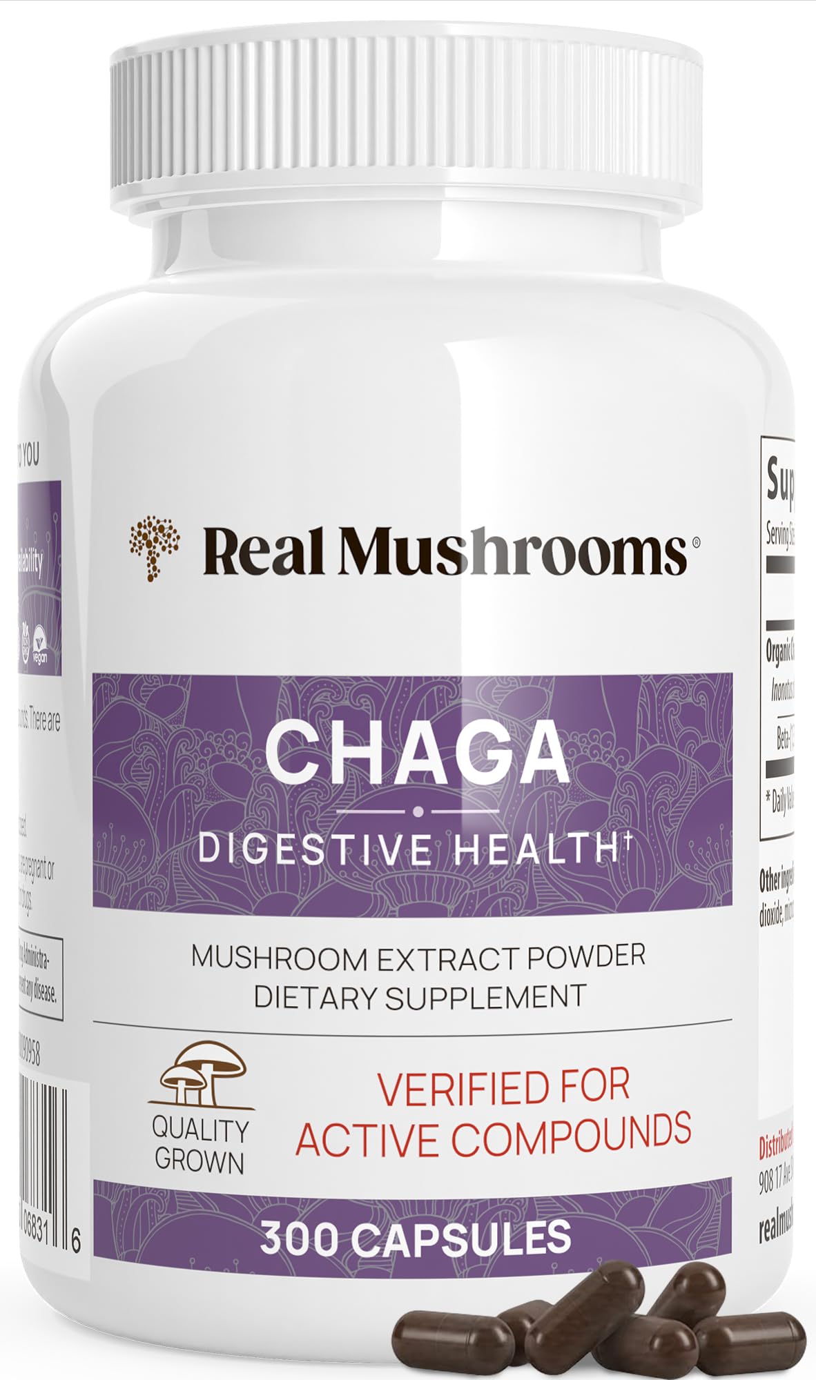 Real Mushrooms Chaga Capsules bottle and label