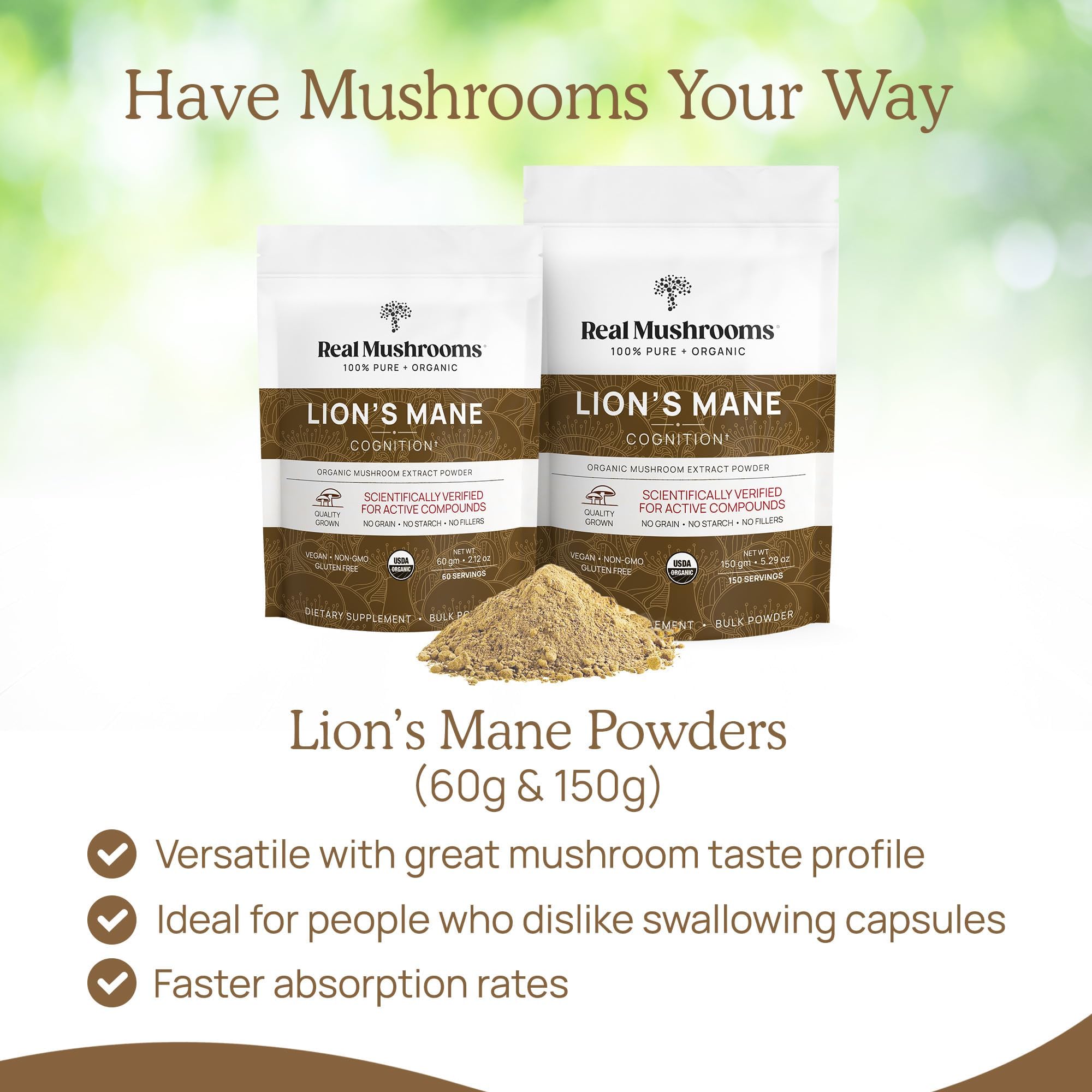 Lions Mane powder mixed into coffee, tea, or smoothie