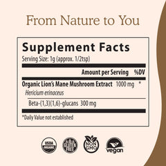 Packaging of Real Mushrooms Lion’s Mane supplement powder
