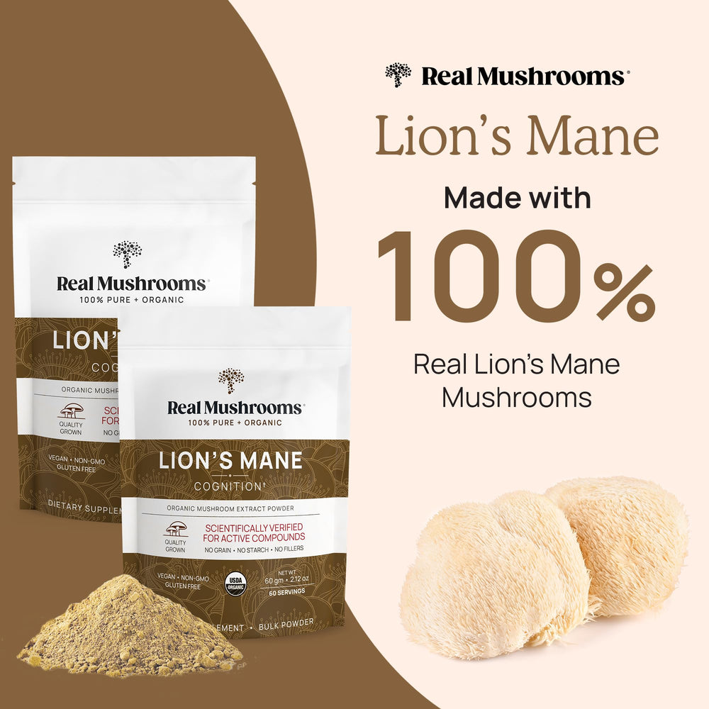 Close-up of organic Lion’s Mane powder texture