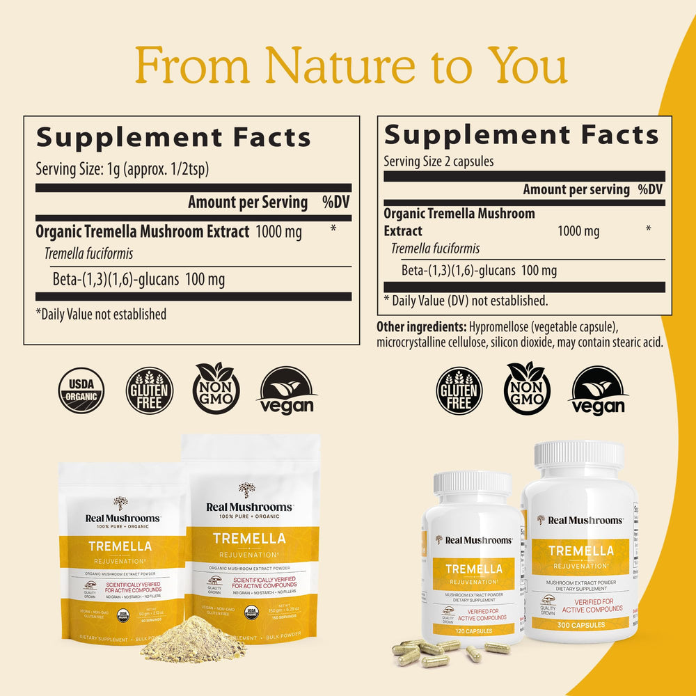 Close-up of Tremella mushroom extract capsules