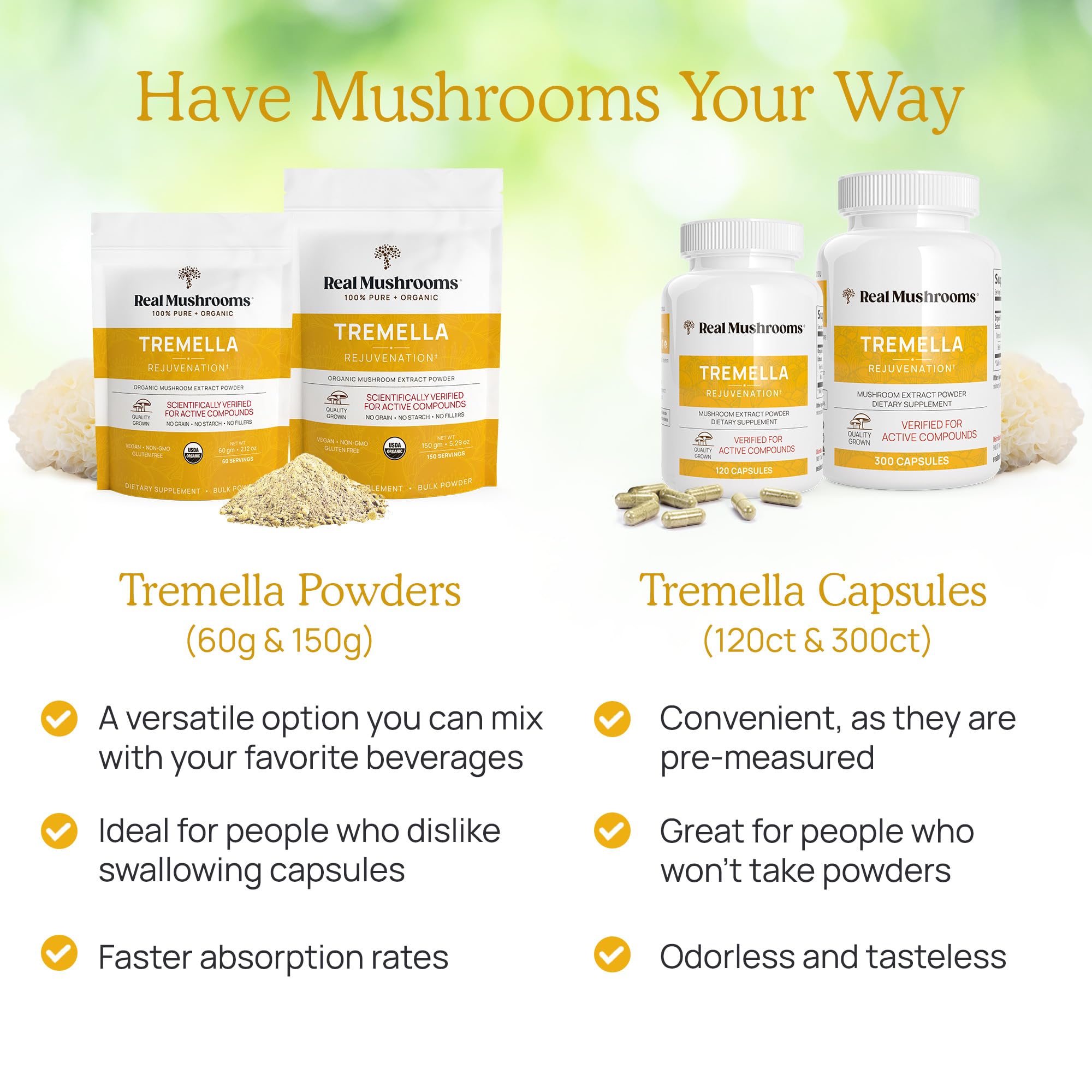 Real Mushrooms Tremella organic seal image signals trusted quality.
