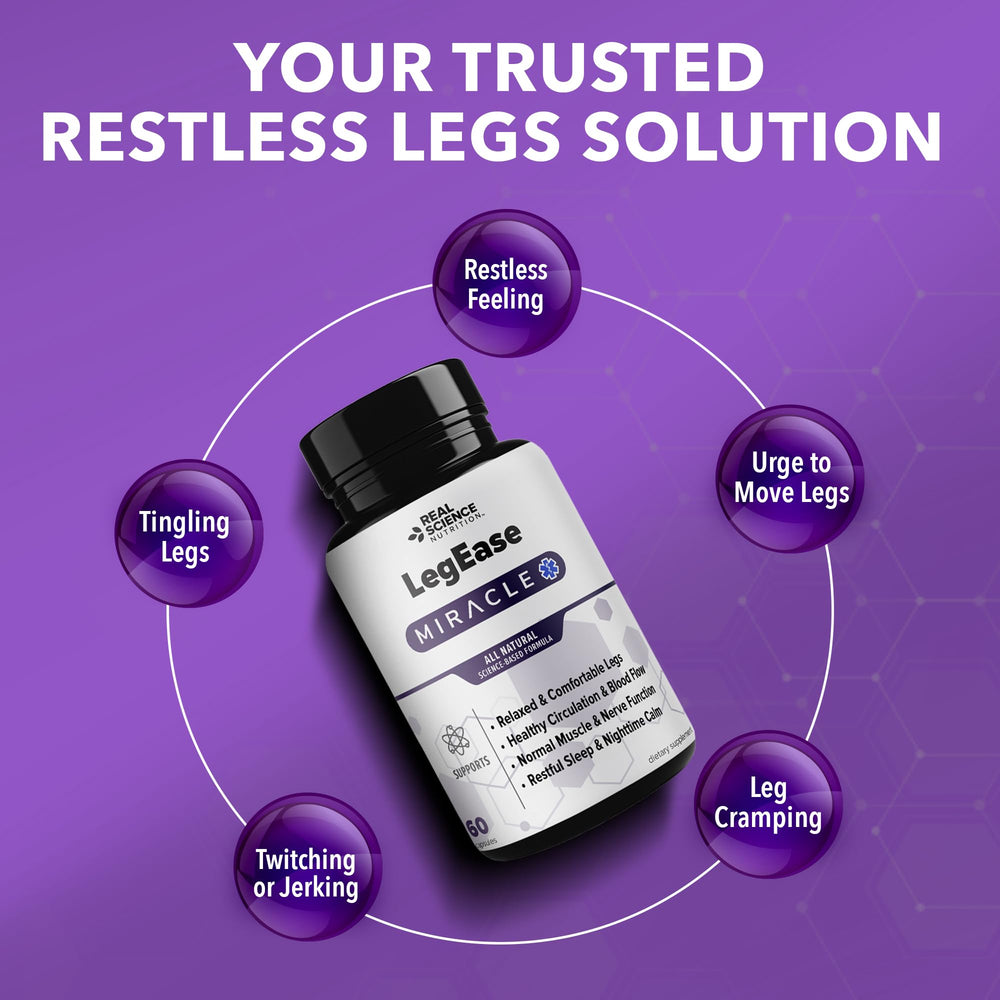 Two capsules of LegEase Miracle on white background