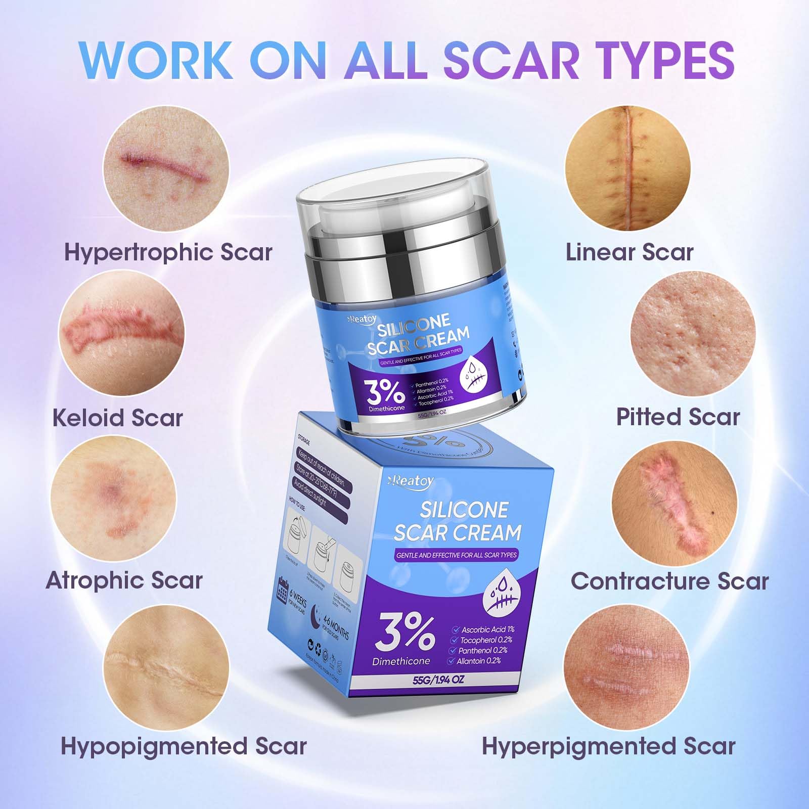 Reatoy silicone scar cream applied to older scar area