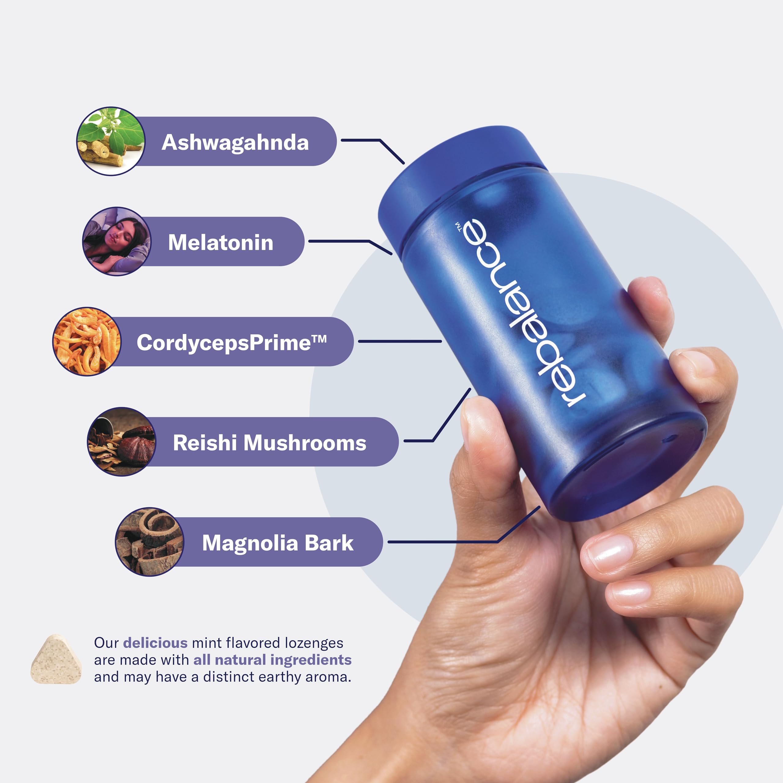 Sugar-free label on Rebalance Dream Sleep Mints packaging