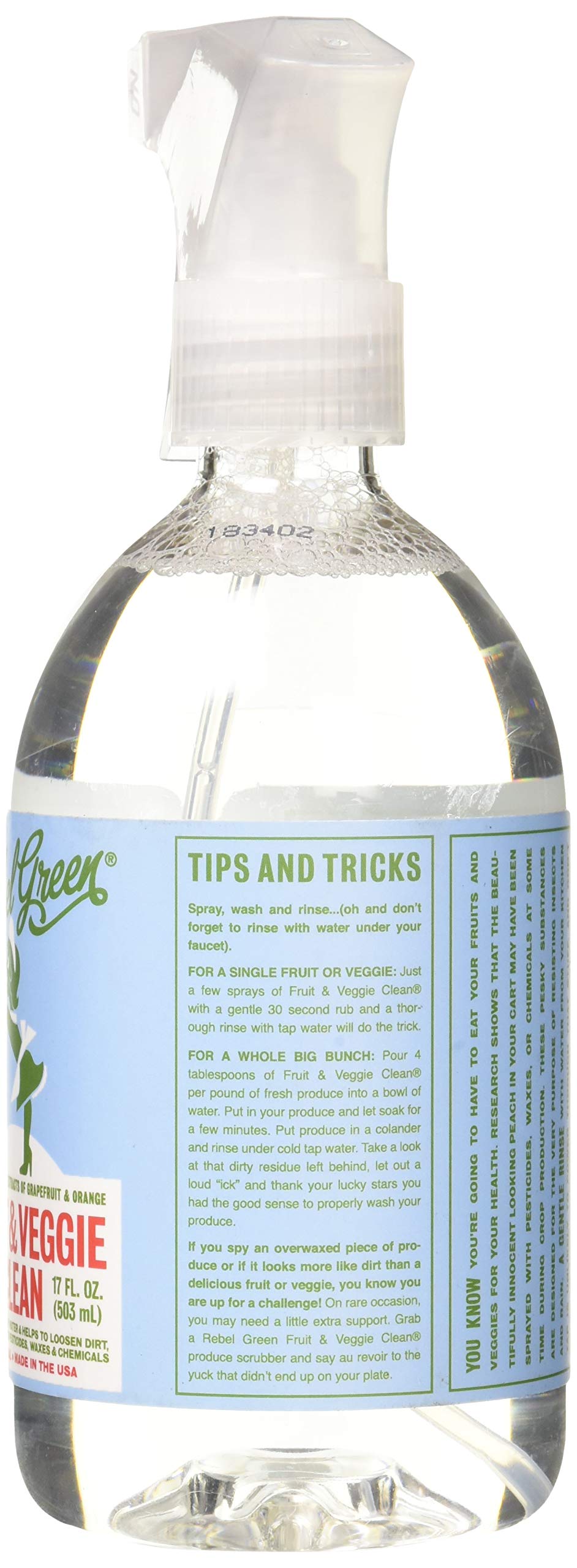 Rebel Green Fruit & Veggie Clean bottle back and label