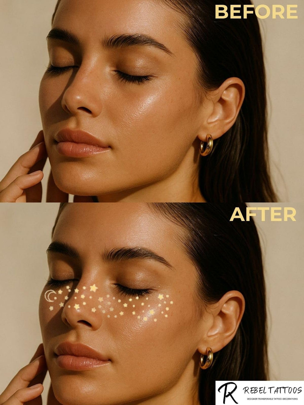 Rebel Tattoos packaging and gold stars in one envelope for sparkling décor
