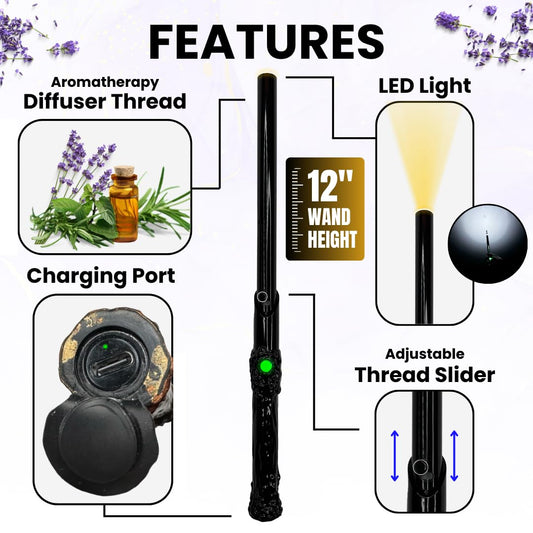 12-inch slim aromatherapy diffuser wand with USB charging port in black