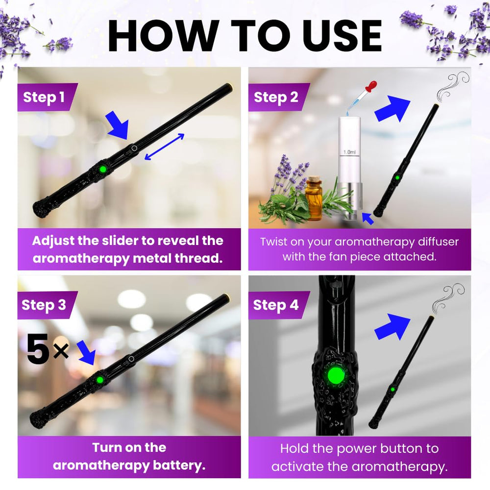 Aromatherapy wand diffuser with included storage box in black