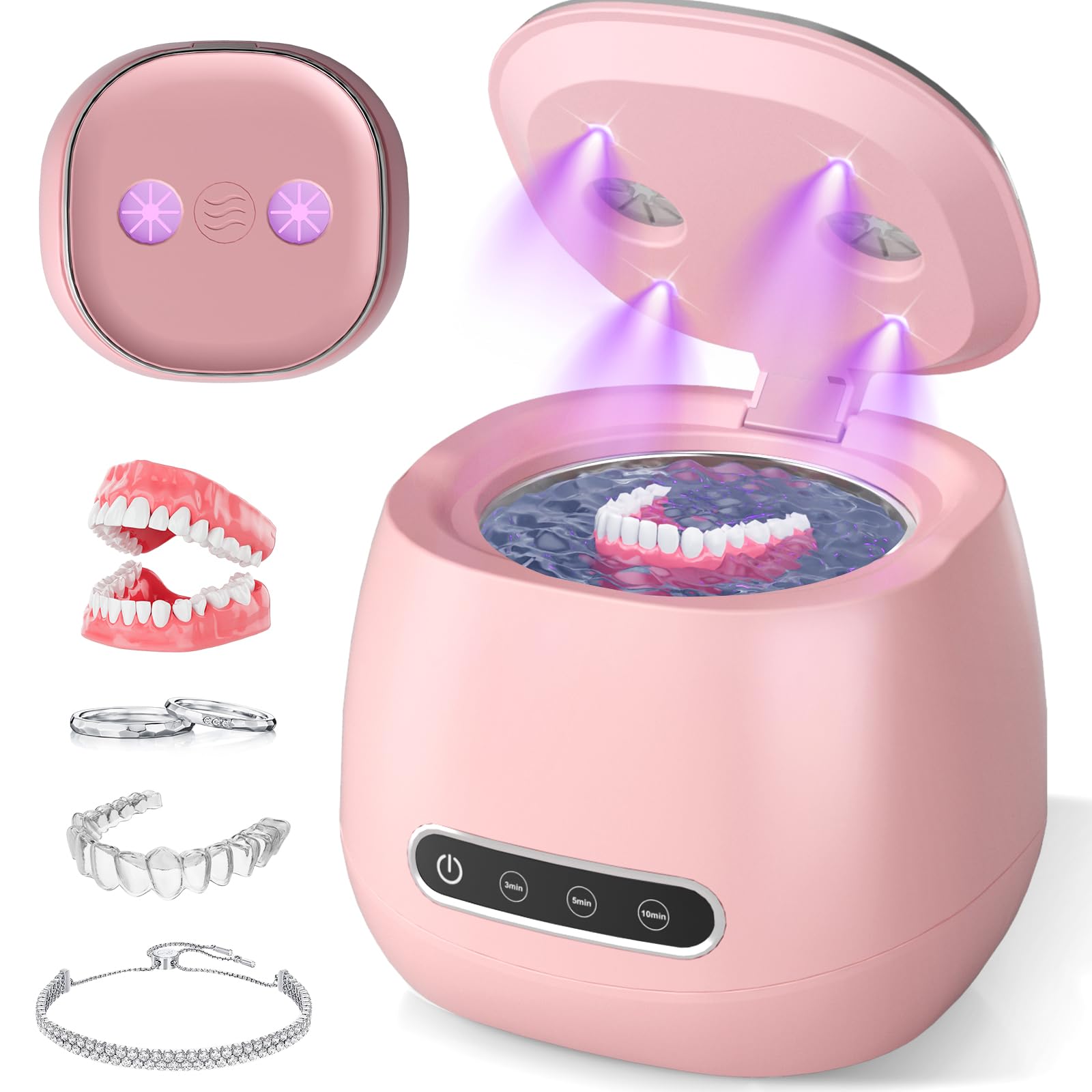 Rechargeable ultrasonic retainer cleaner with 45kHz cleaning