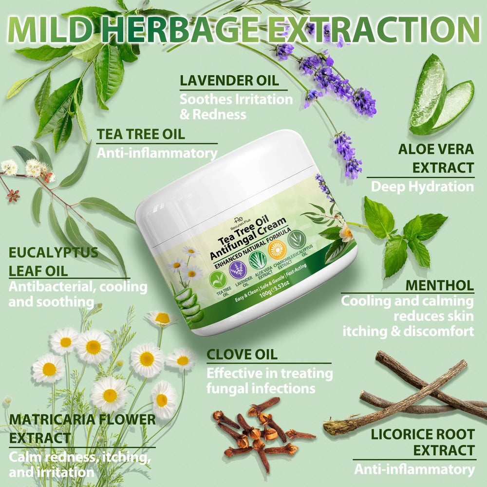 Recuren Plus-ingredients-tea-tree-aloe highlights soothing botanicals for moisturized skin.