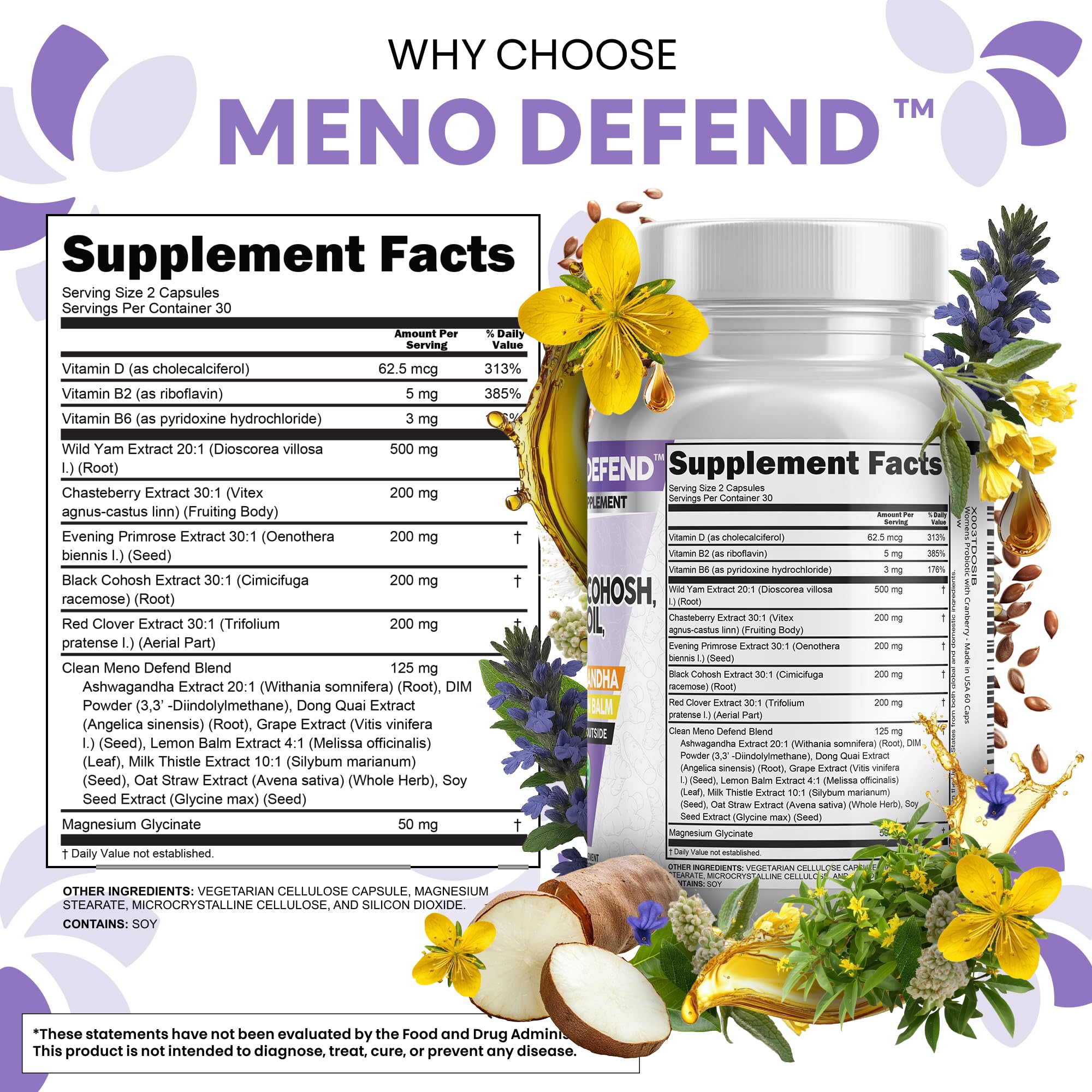 Capsules containing red clover and black cohosh for menopause support