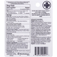 Close-up of Red Cross Canker Sore Medication label 0.25 oz