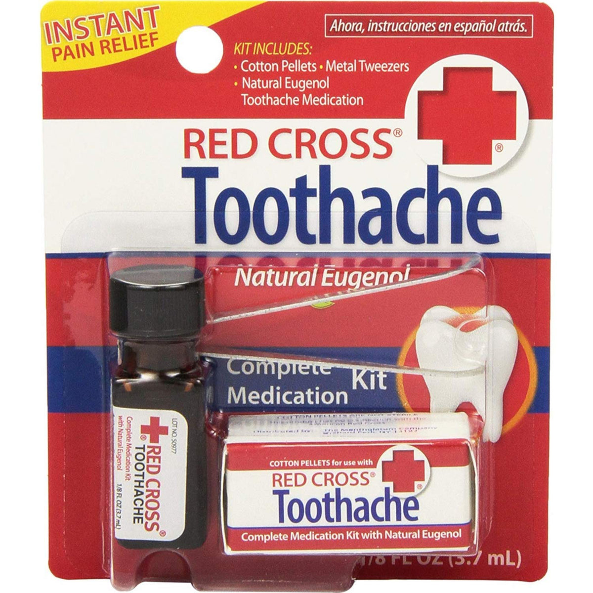 Red Cross Complete Medication Kit for Tooth Pain 0.125 oz with tweezers and cotton pellets