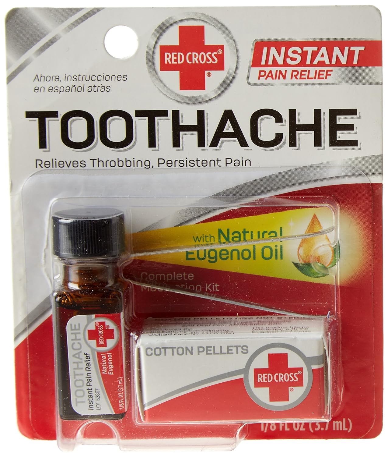 Red Cross Toothache Drops bottle on white background