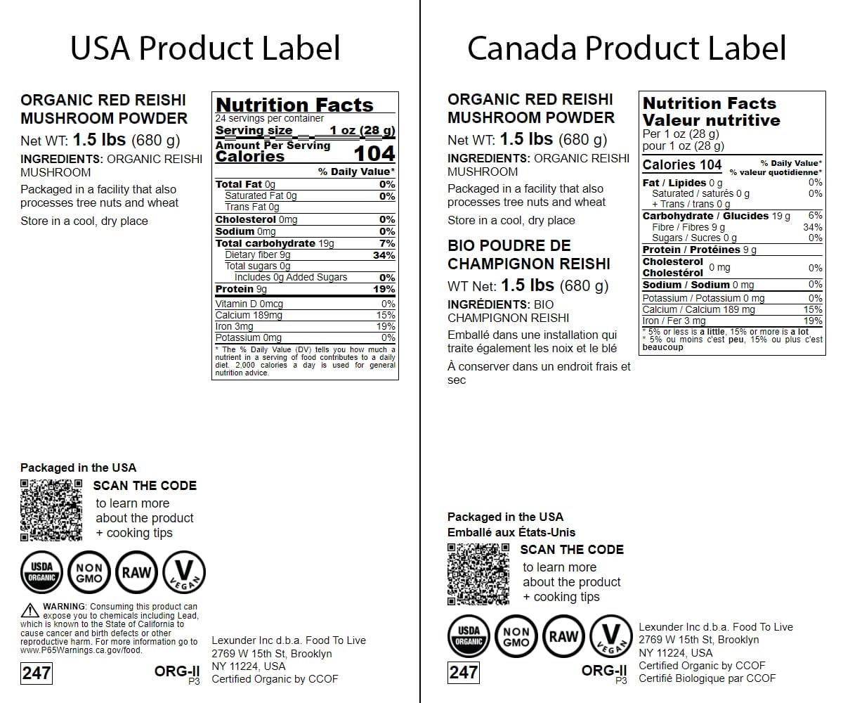 Organic non-GMO label for Red Reishi powder