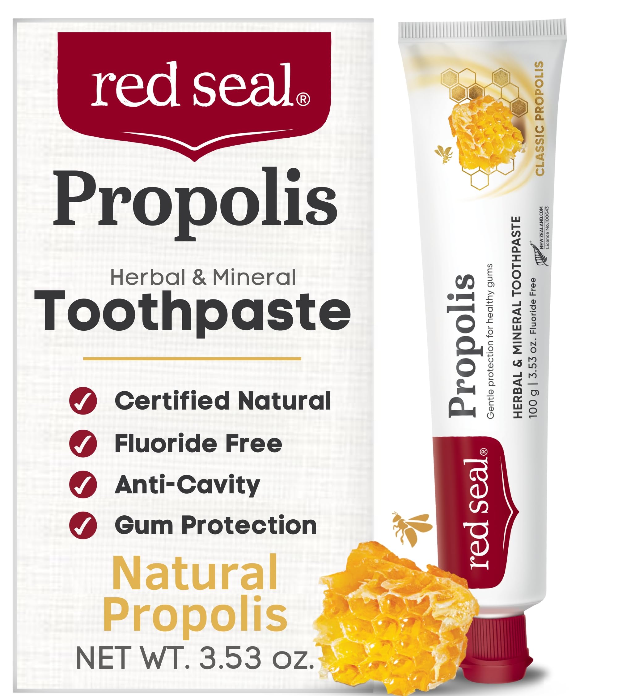 Tube of Red Seal Propolis Herbal & Mineral toothpaste in Mild Mint flavor