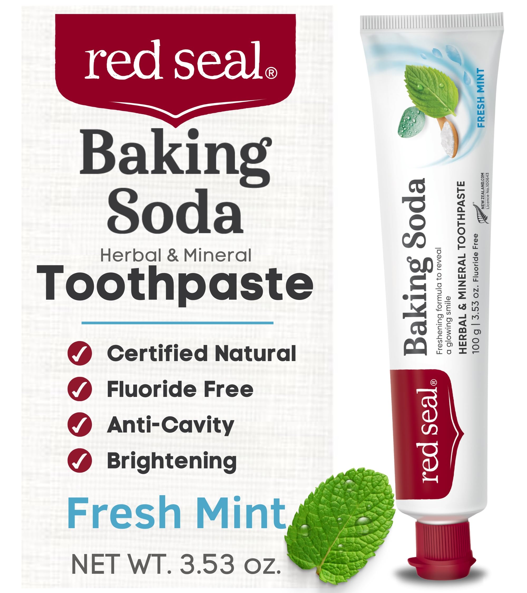 Red Seal Fluoride Free Toothpaste tube on white background