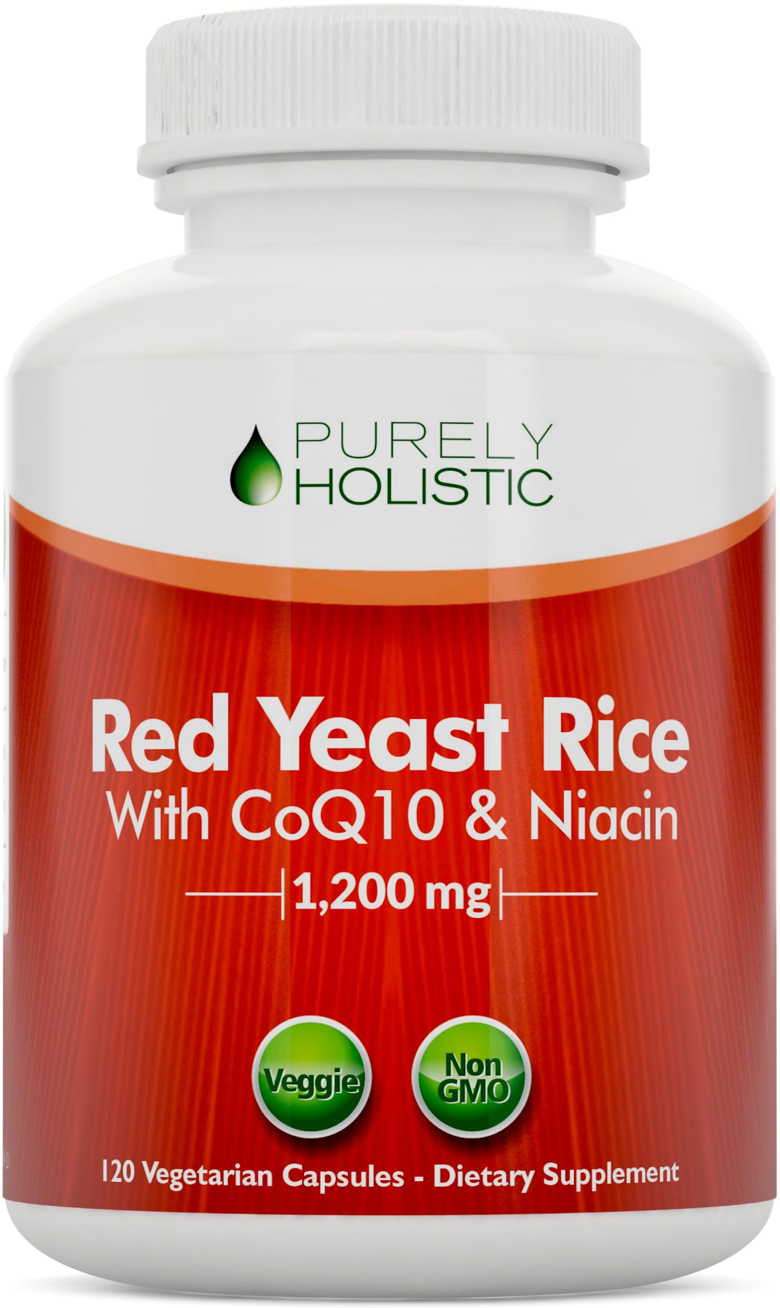 Front view of Red Yeast Rice 1200mg with CoQ10 & Niacin bottle