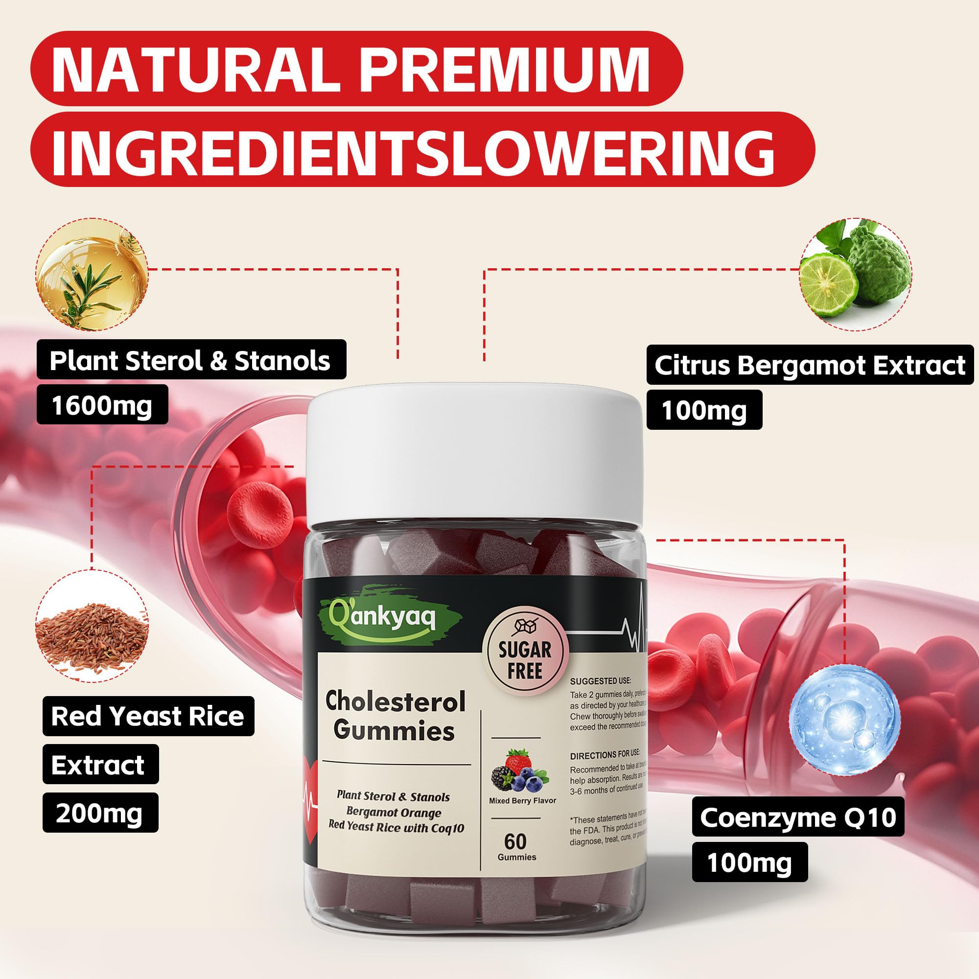 Red yeast rice, citrus bergamot, and CoQ10 ingredients