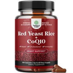Bottle of Red Yeast Rice 1200 mg with CoQ10 capsules