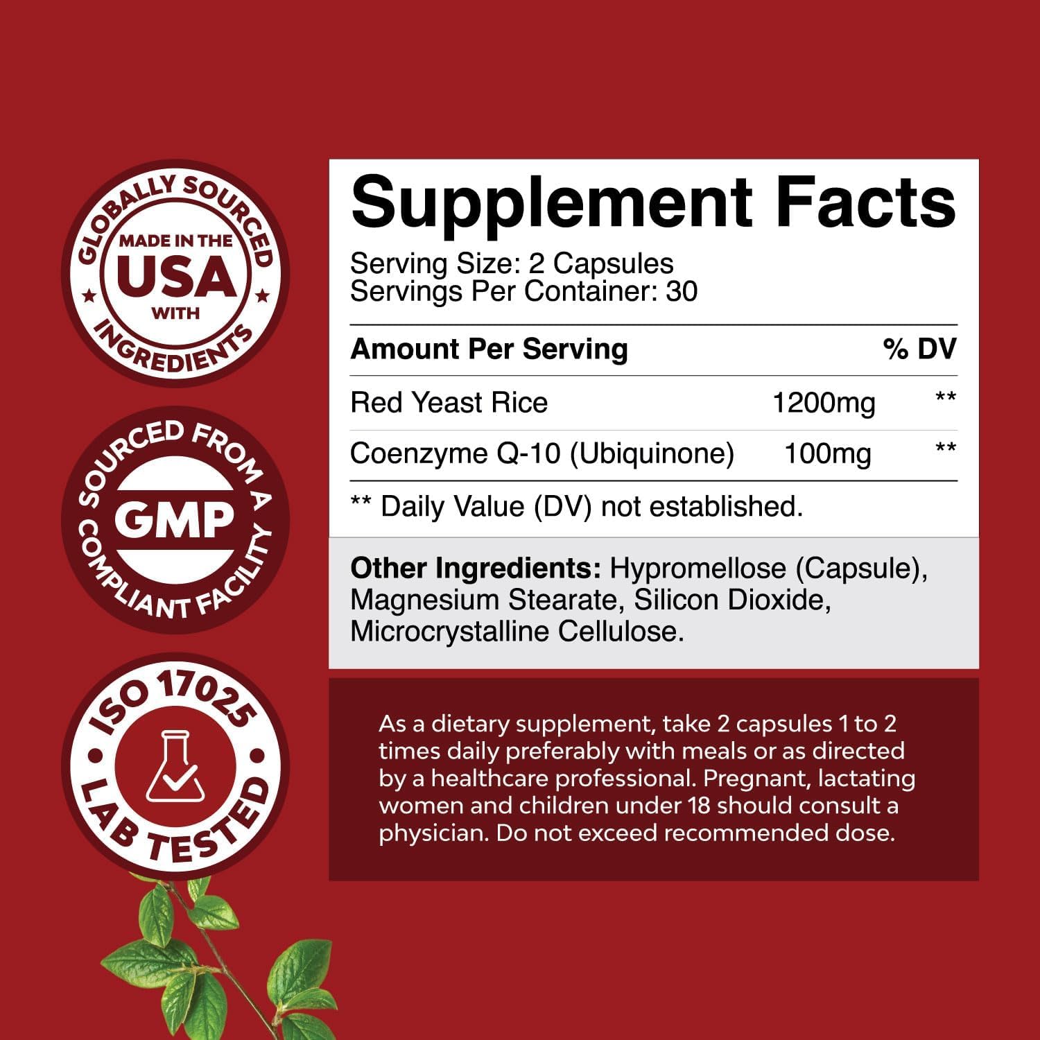 Front and back view of Red Yeast Rice with CoQ10 bottle - 60 capsules