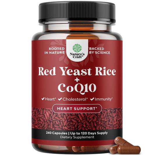 Bottle of Red Yeast Rice with CoQ10 supplement 1200 mg