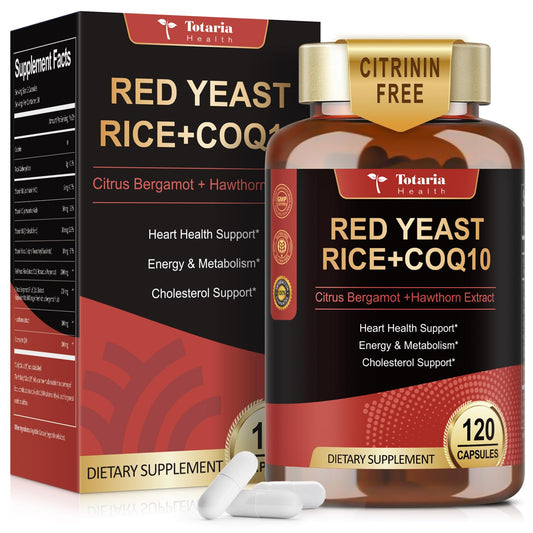 Red Yeast Rice with CoQ10 2000mg blend featuring bergamot and hawthorn capsules