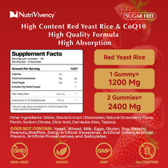Nutrition label highlighting 2400mg red yeast rice and 200mg CoQ10 per serving