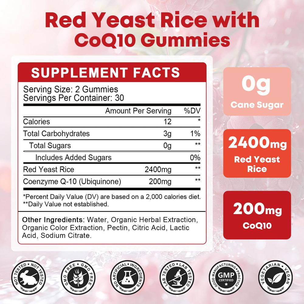 Nutrition facts panel for Red Yeast Rice CoQ10 gummies