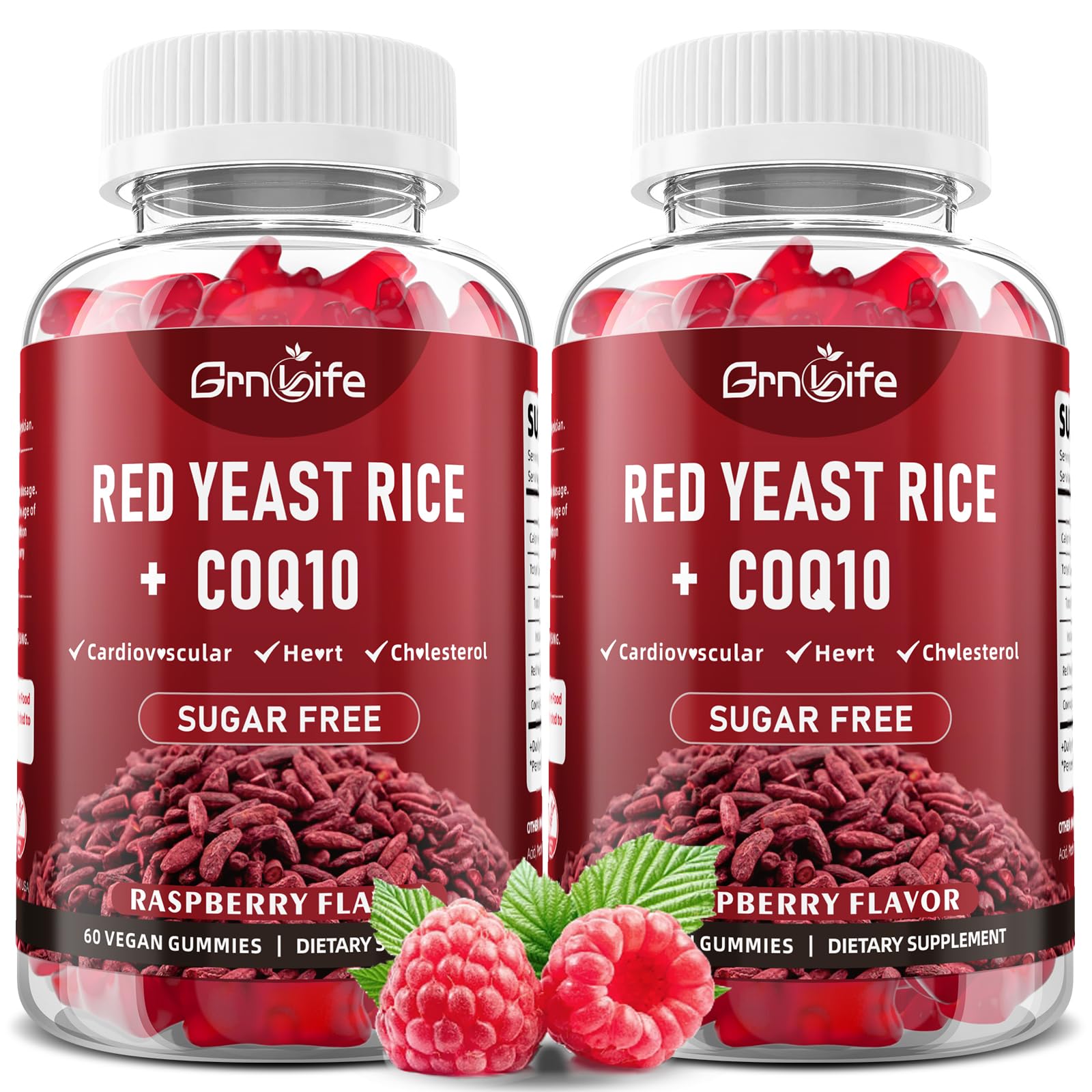 Hero image of 2-pack Red Yeast Rice with CoQ10 Gummies in raspberry flavor