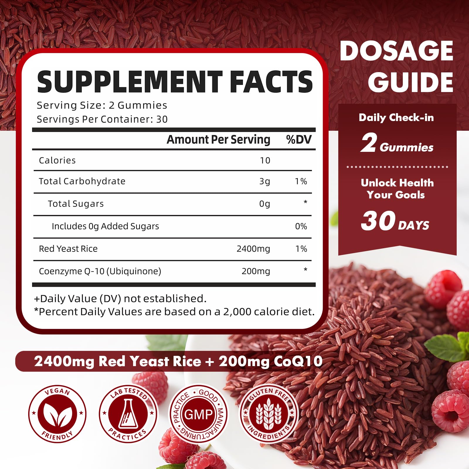Packaging for 2-pack Red Yeast Rice with CoQ10 Gummies