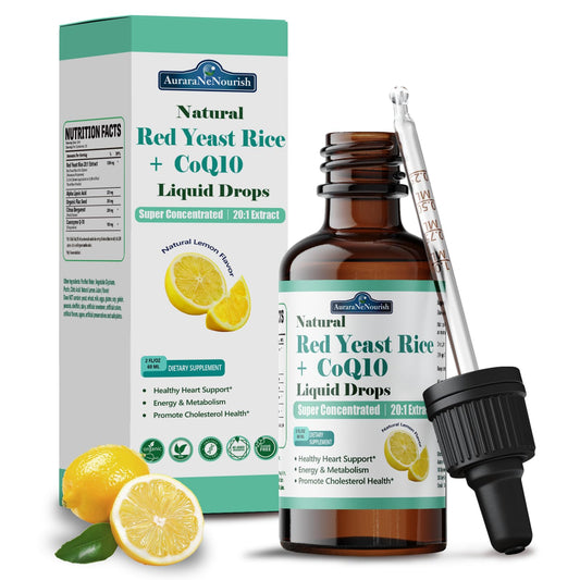 Bottle of Red Yeast Rice with CoQ10 Liposomal Drops in lemon flavor