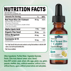 Close-up of bottle with 1200mg Red Yeast Rice and CoQ10 liposomal drops