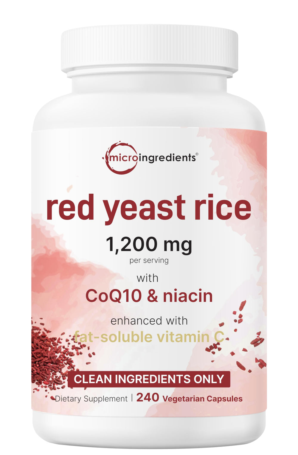 Front view of Red Yeast Rice 1,200mg with CoQ10 100mg bottle
