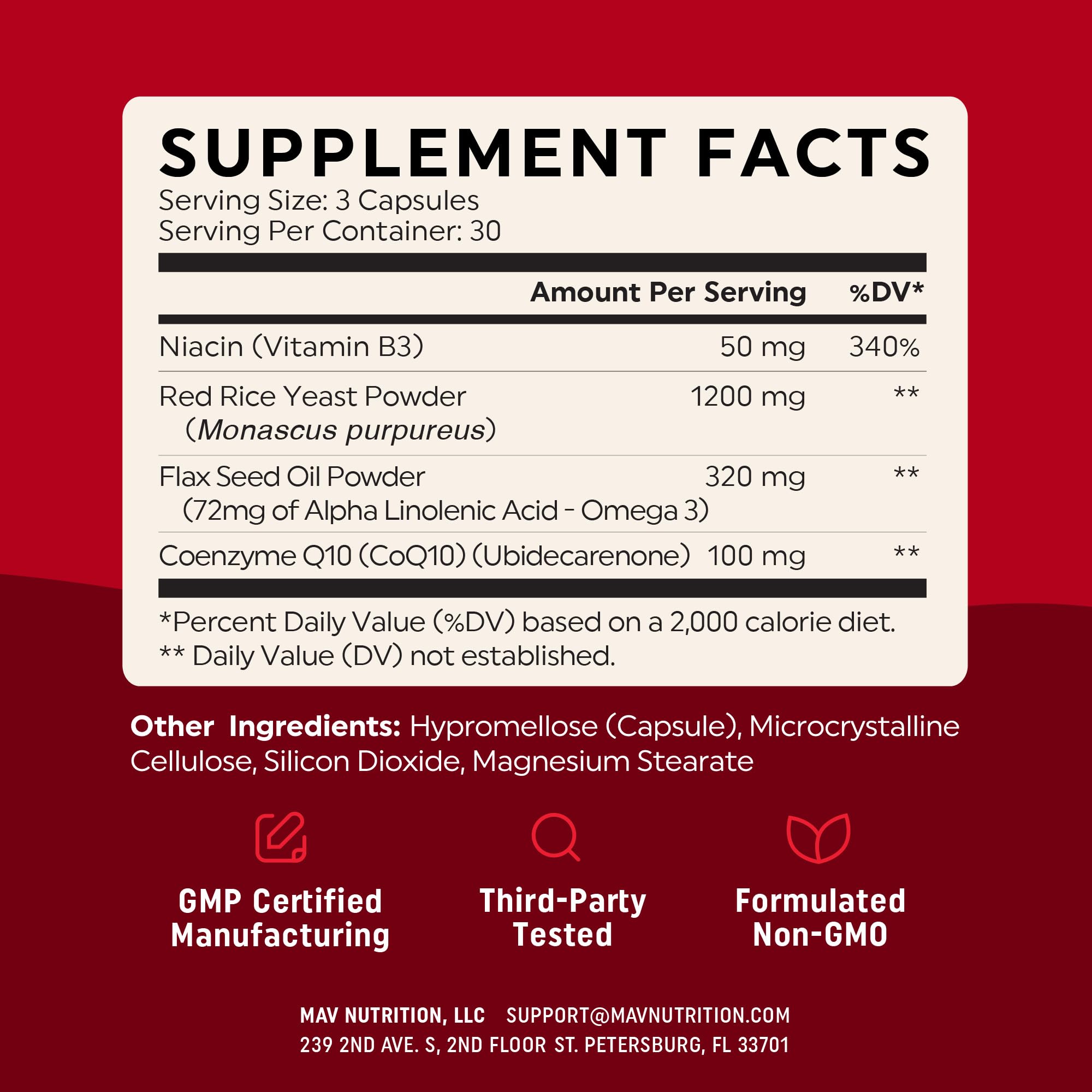 Close-up of Red Yeast Rice with CoQ10 and Omega-3 supplement bottle