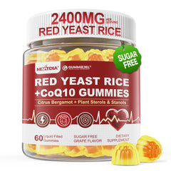 Bottle label for Red Yeast Rice Gummies 2400mg CoQ10 – 60 count