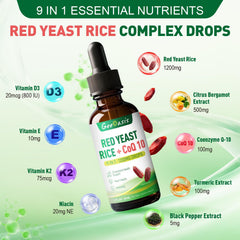 Red yeast rice bottle showing immune support and vitamin blends