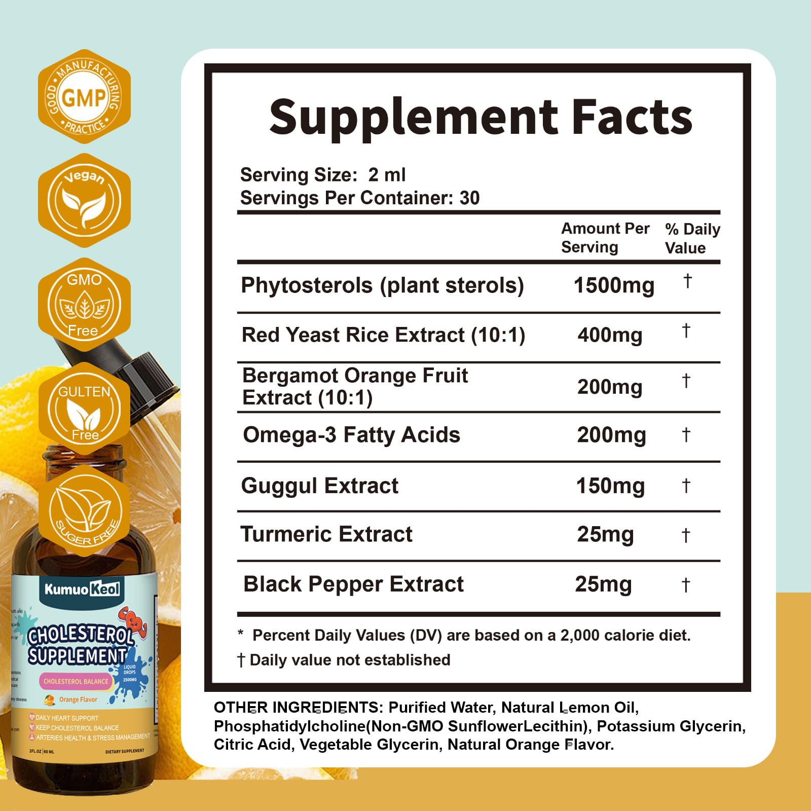 Red yeast rice liquid drops bottle and label