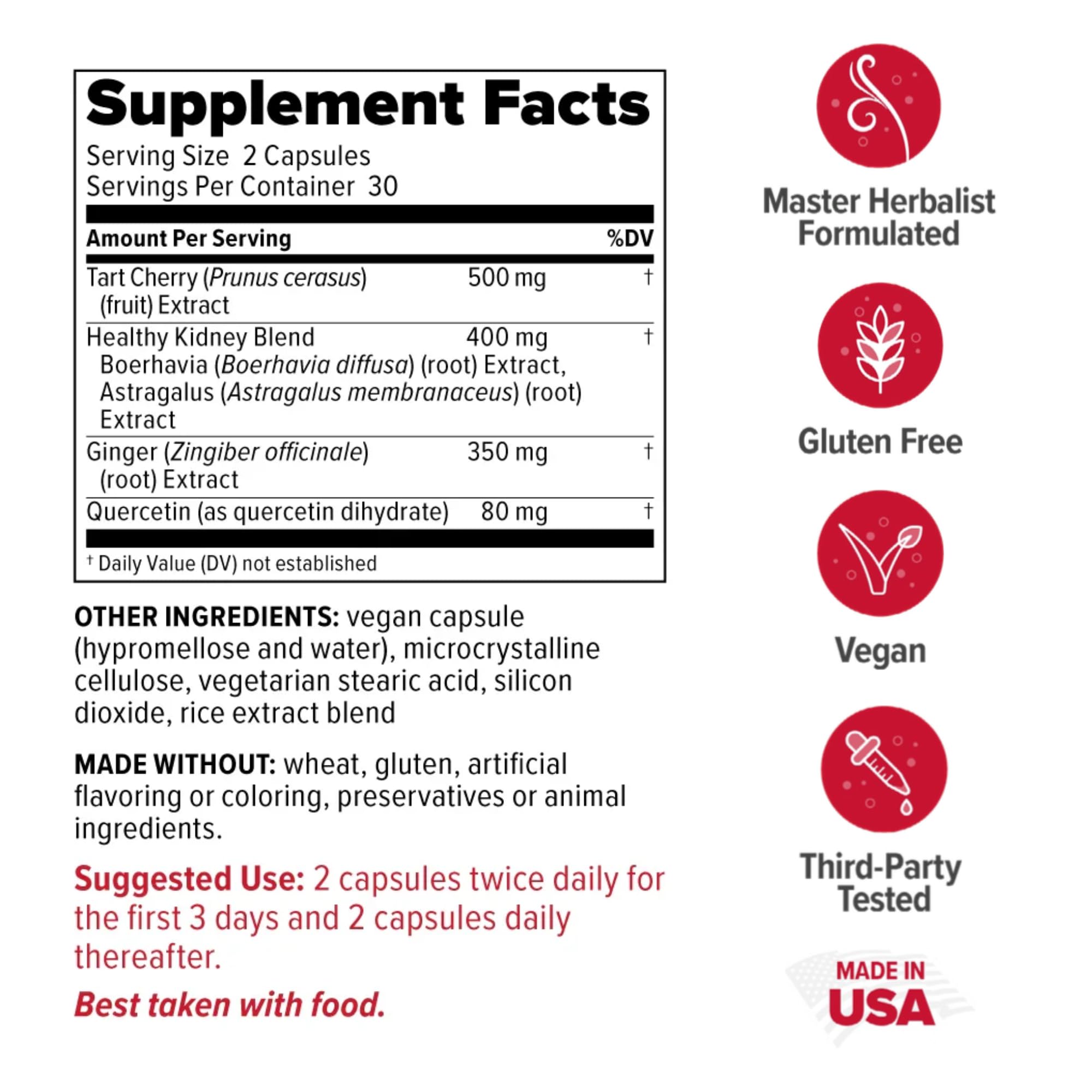 Close up of Tart Cherry and Quercetin capsules