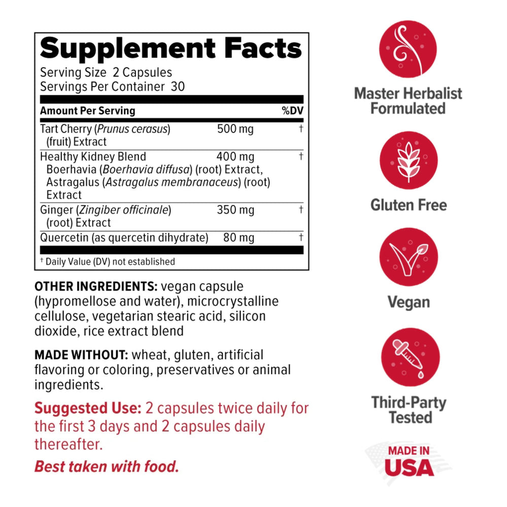 Close up of Tart Cherry and Quercetin capsules
