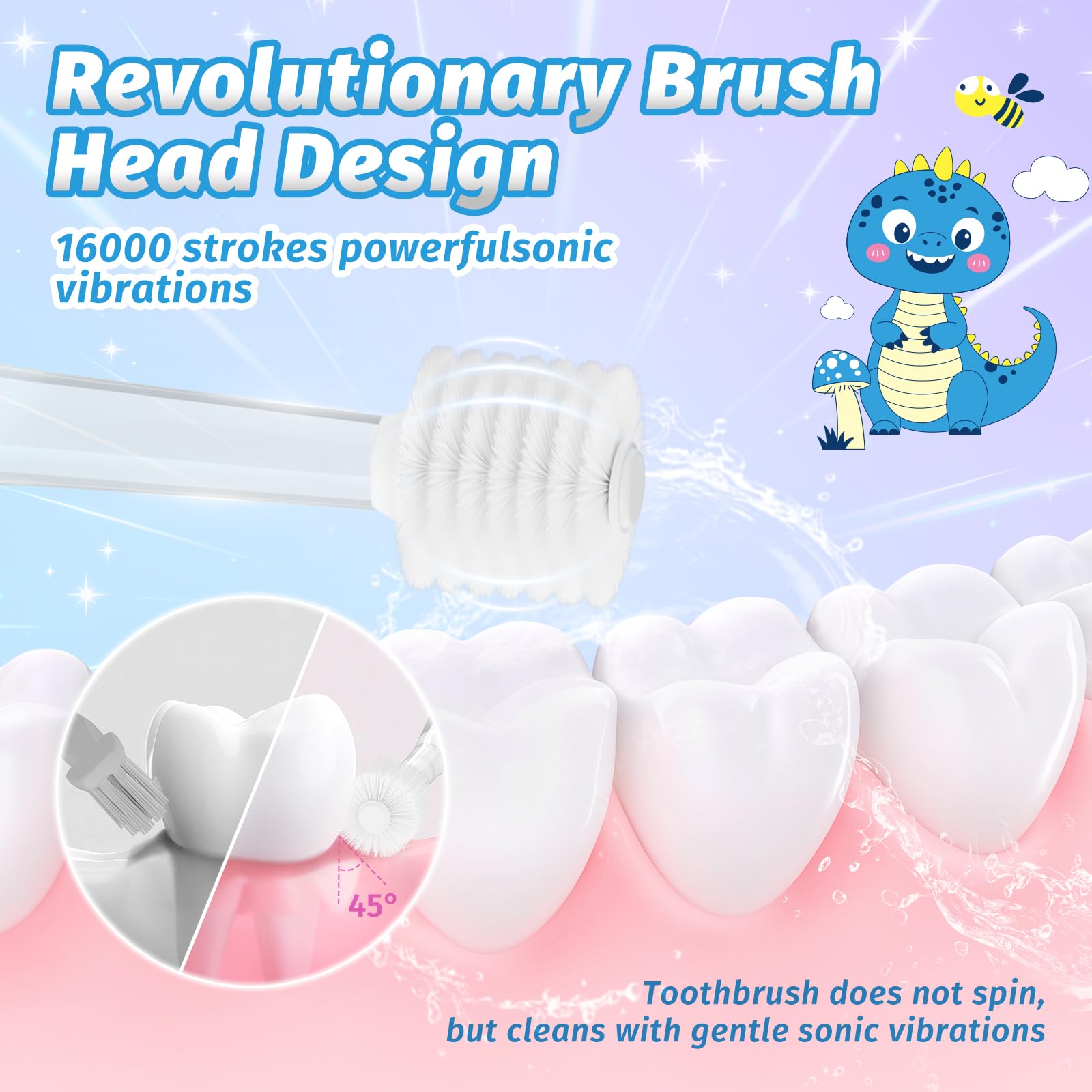 Close up of four extra soft brush heads for ages 1-2, 2-4 and 5+