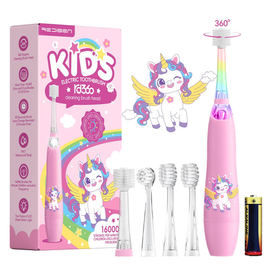 ReDISEN Kids Electric Toothbrush Pink Unicorn front view