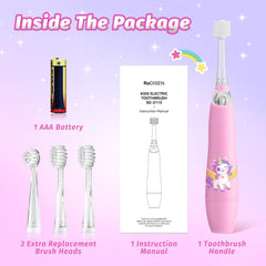 Includes toothbrush handle, four heads, battery, and manual