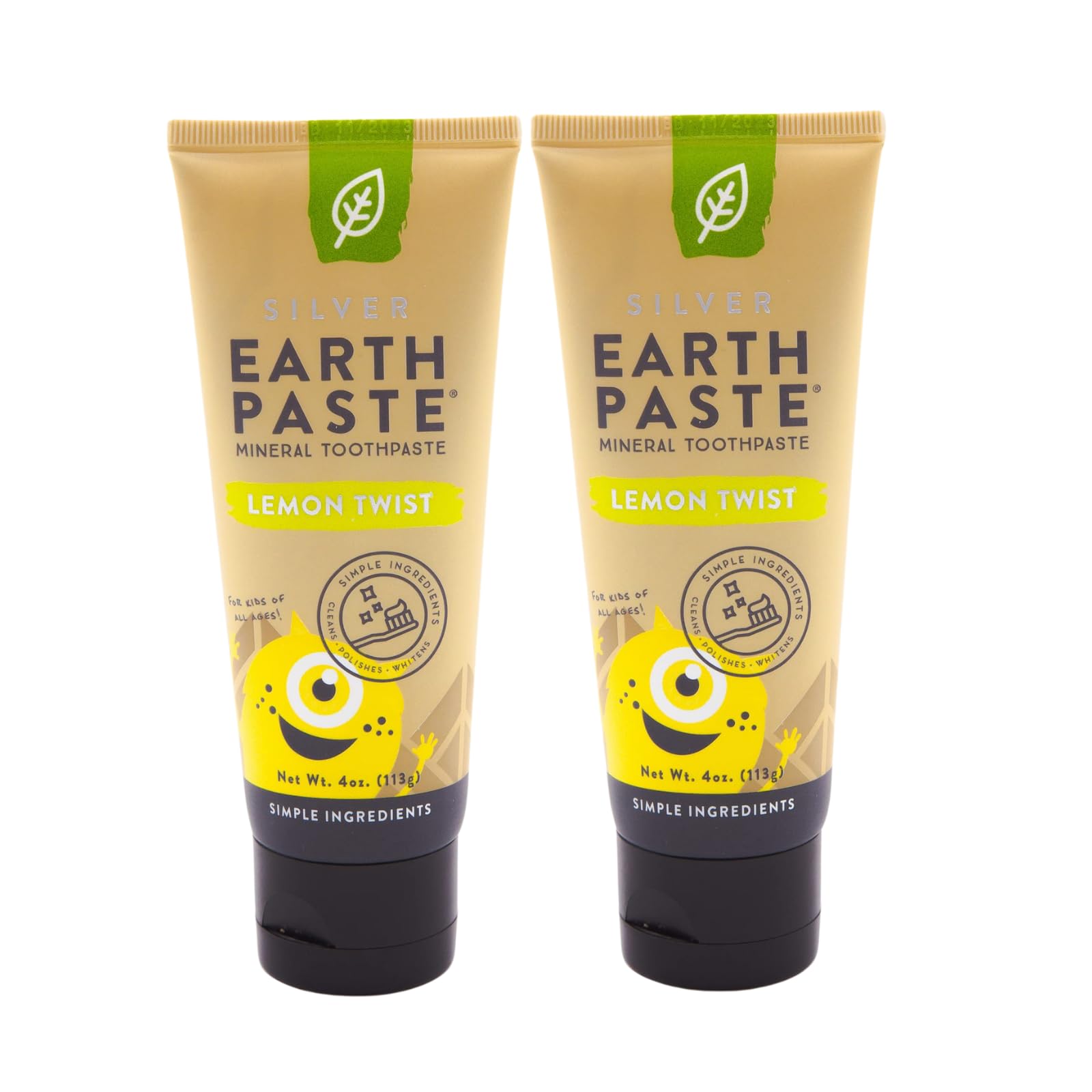 Front view of Redmond Earthpaste Lemon Twist 4 oz 2-pack
