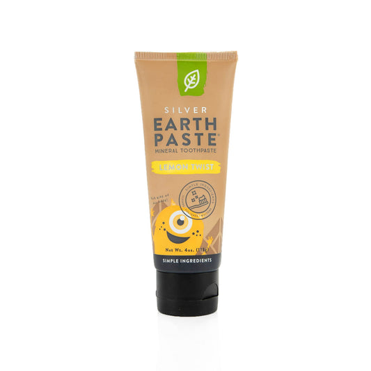 Front view of Redmond Earthpaste with Silver Lemon Twist toothpaste tube, 4 oz