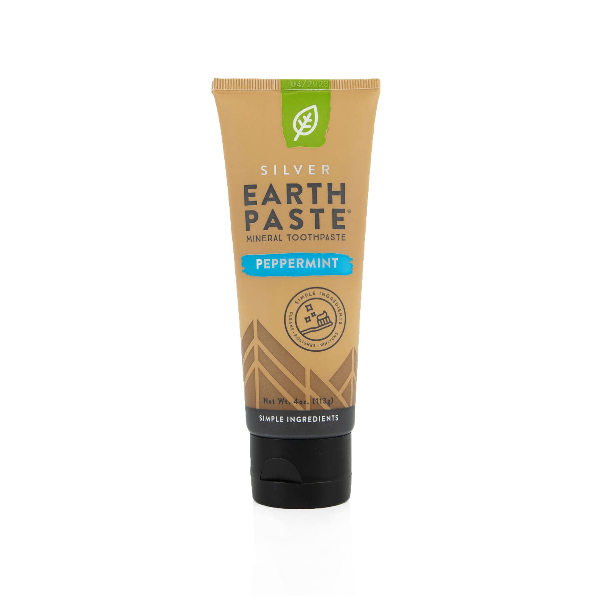 Front view of Redmond Earthpaste with Silver Peppermint 4 oz tube