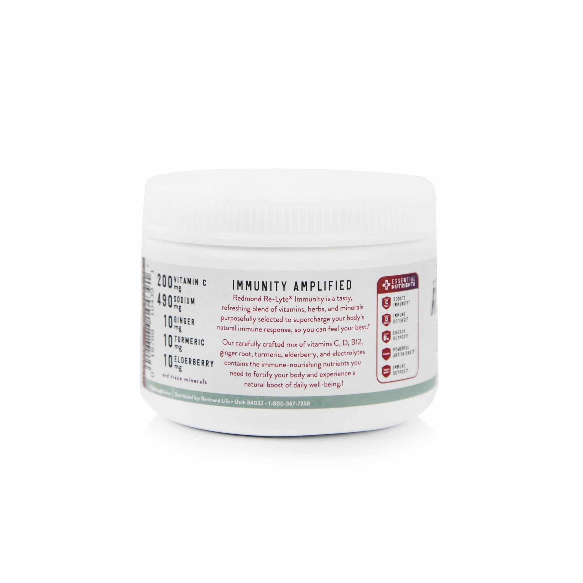 Close-up of ingredients and nutrition label on Re-Lyte Immunity Blackberry